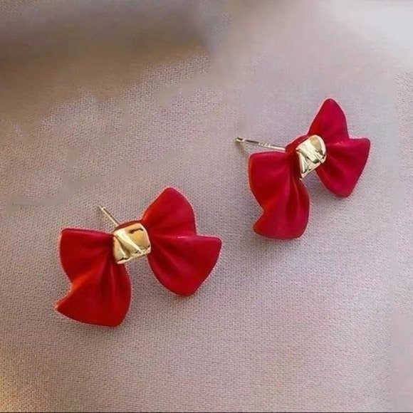 * 50% OFF! Sweet Bow earrings red & gold daint bows party - Picture 2 of 3